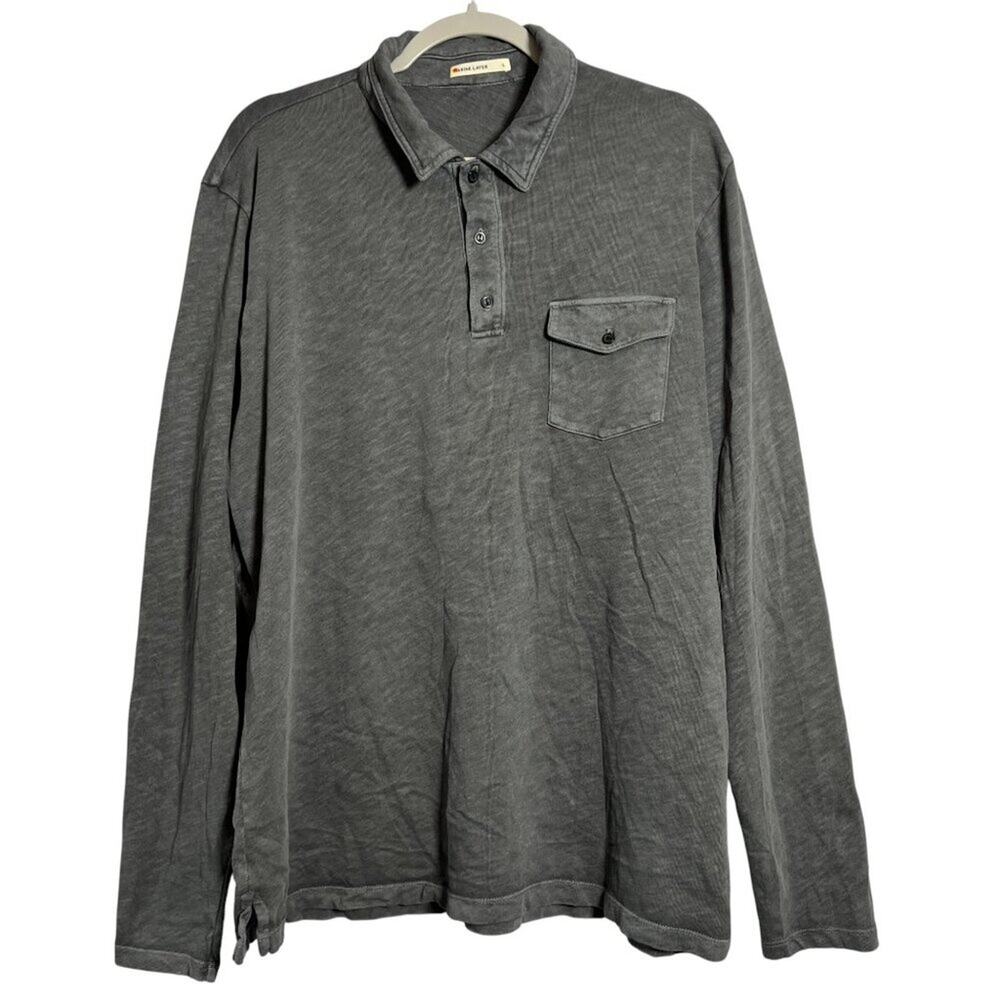 Marine Layer Long Sleeve Polo SIZE L/XL Gray Vintage Slub Pocket